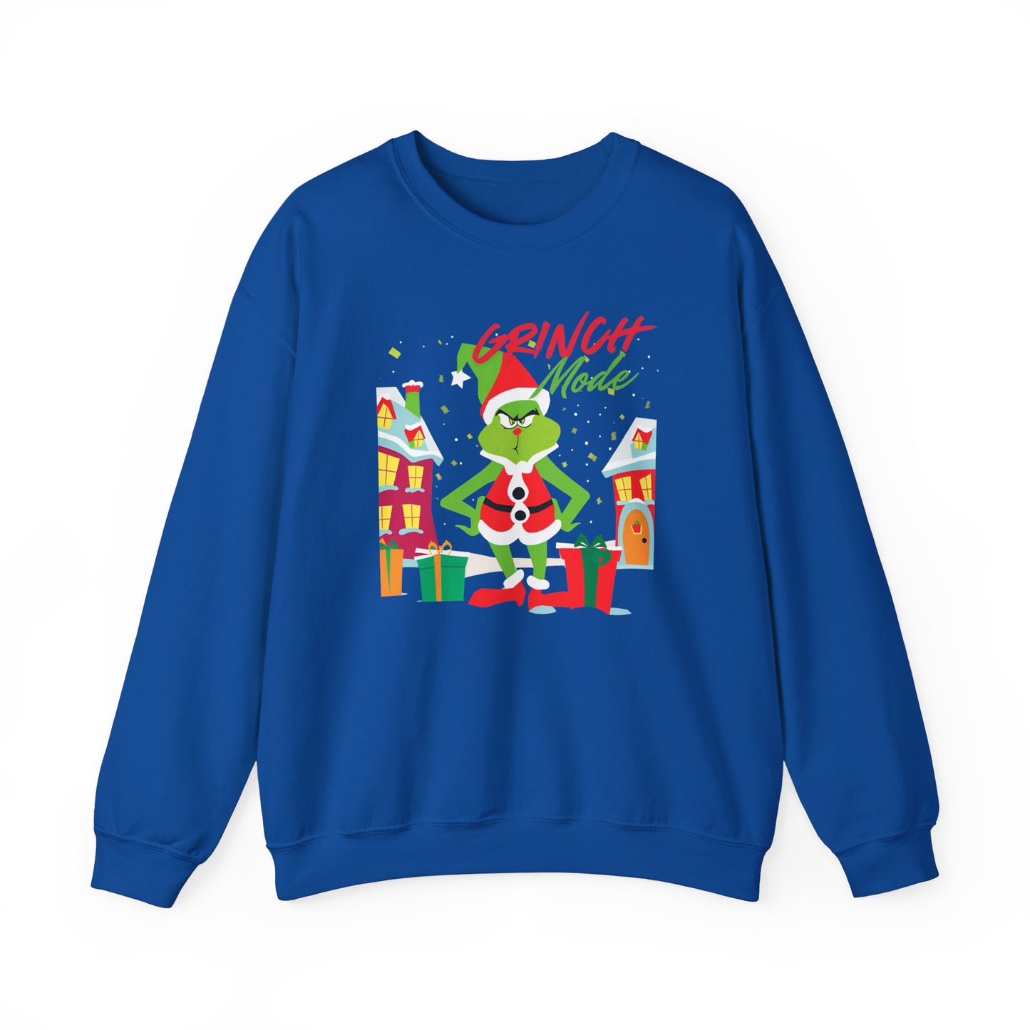 Graphic Designed Holiday Christmas Grinch Mode Crewneck Sweatshirt