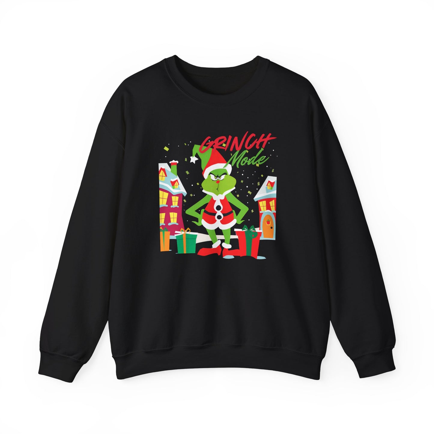 Graphic Designed Holiday Christmas Grinch Mode Crewneck Sweatshirt