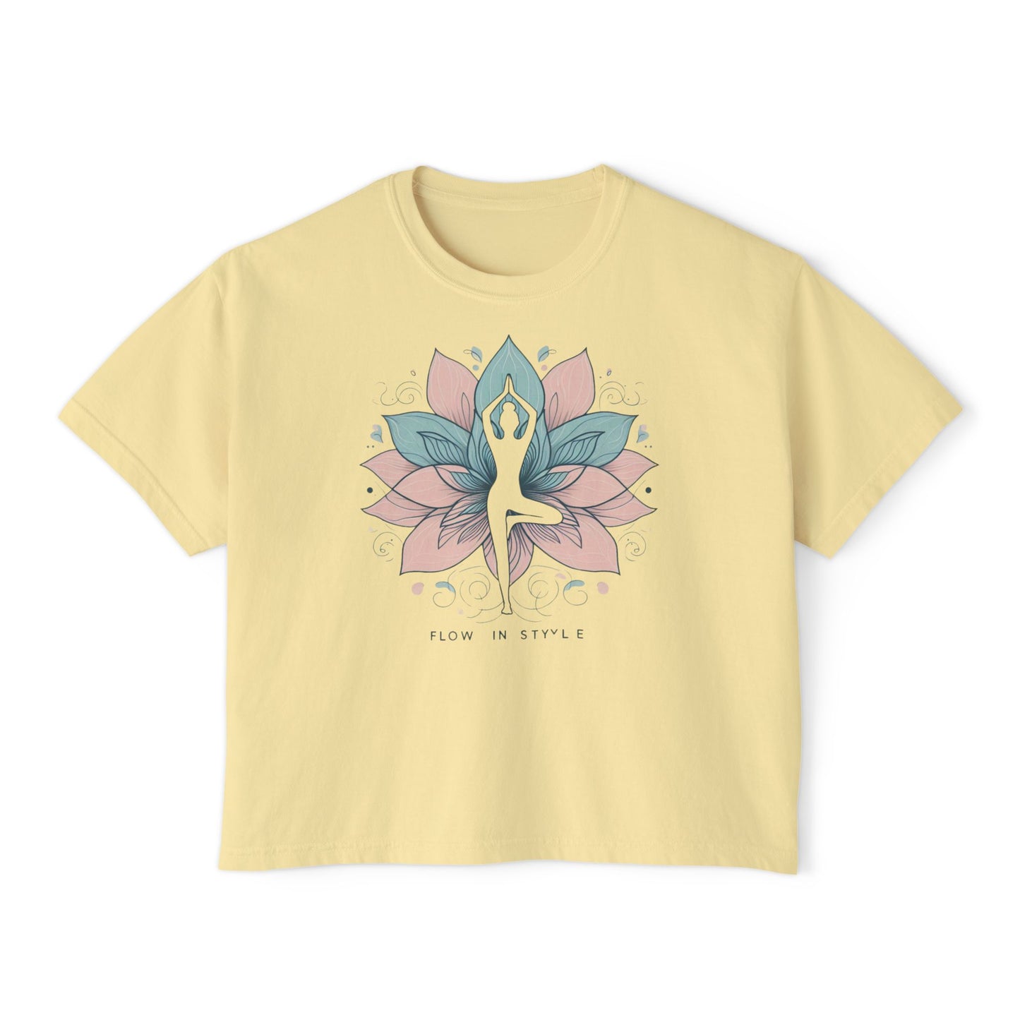 Graphic Meditation Women's Boxy Tee - Casual Love Design for Everyday Yoga