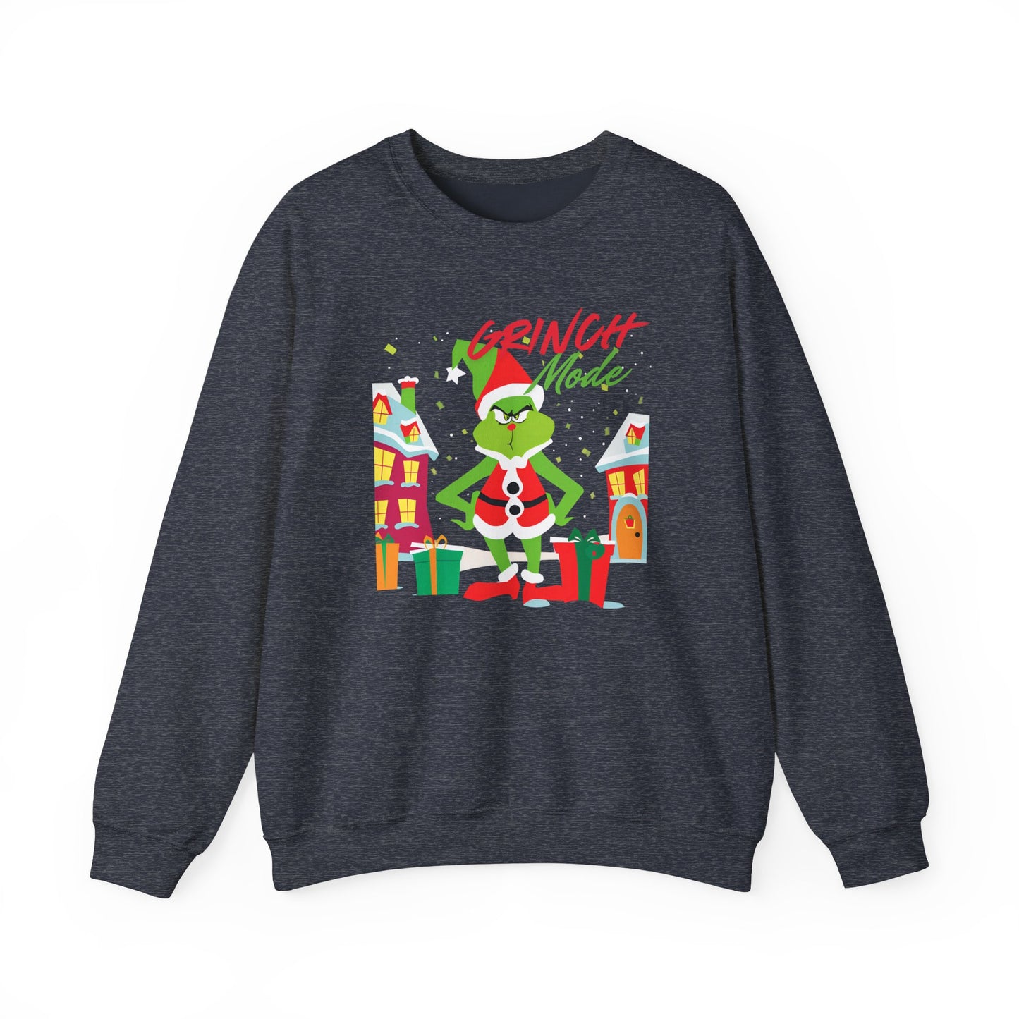 Graphic Designed Holiday Christmas Grinch Mode Crewneck Sweatshirt