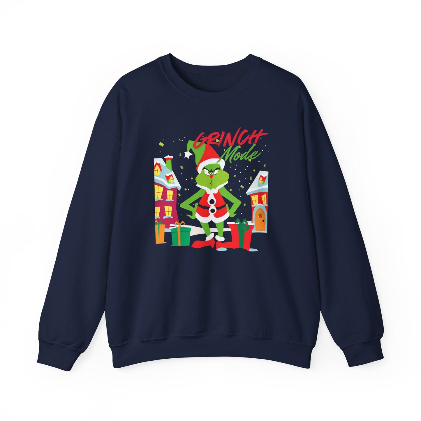 Graphic Designed Holiday Christmas Grinch Mode Crewneck Sweatshirt