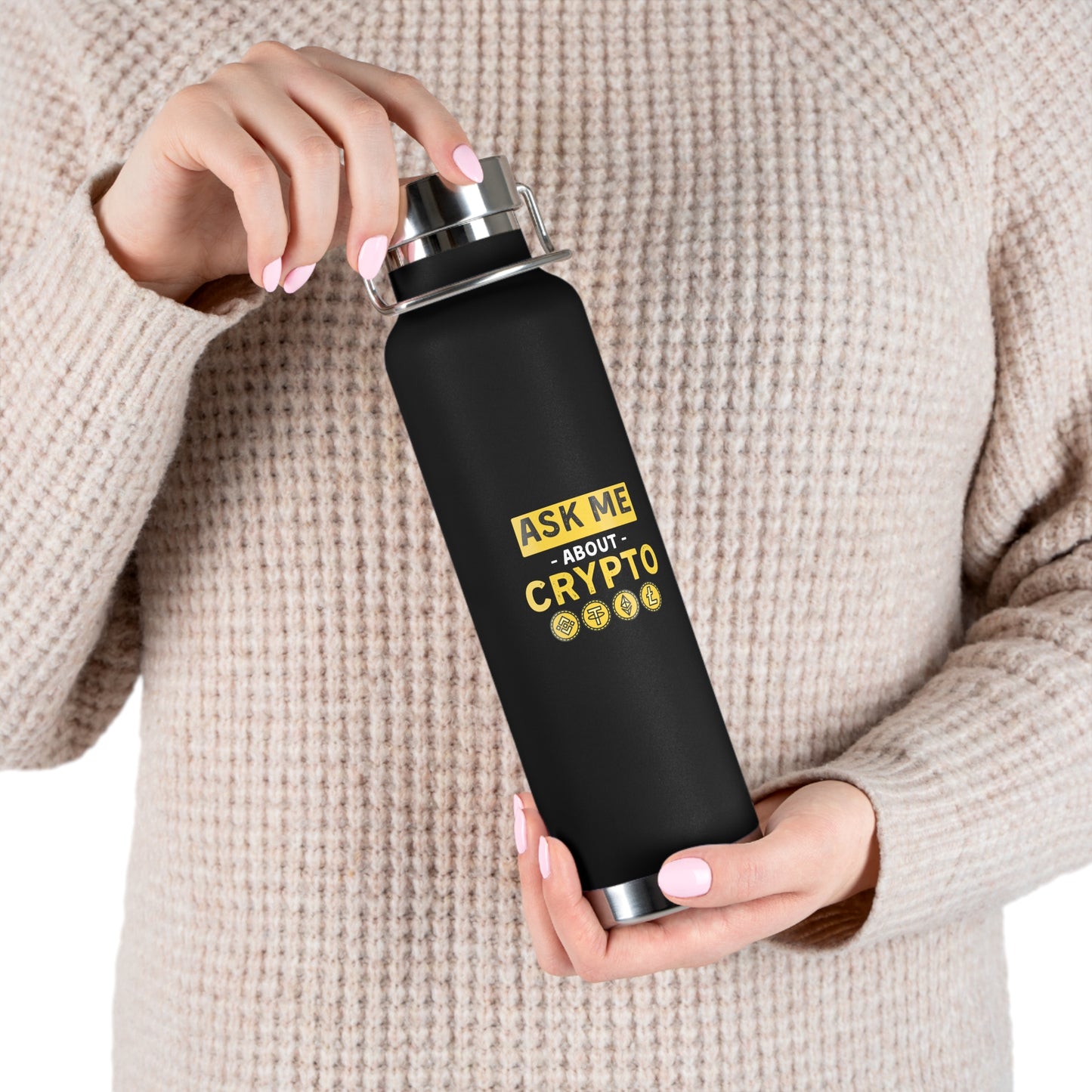 Ask Me About Crypto Copper Vacuum Insulated Bottle, 22oz