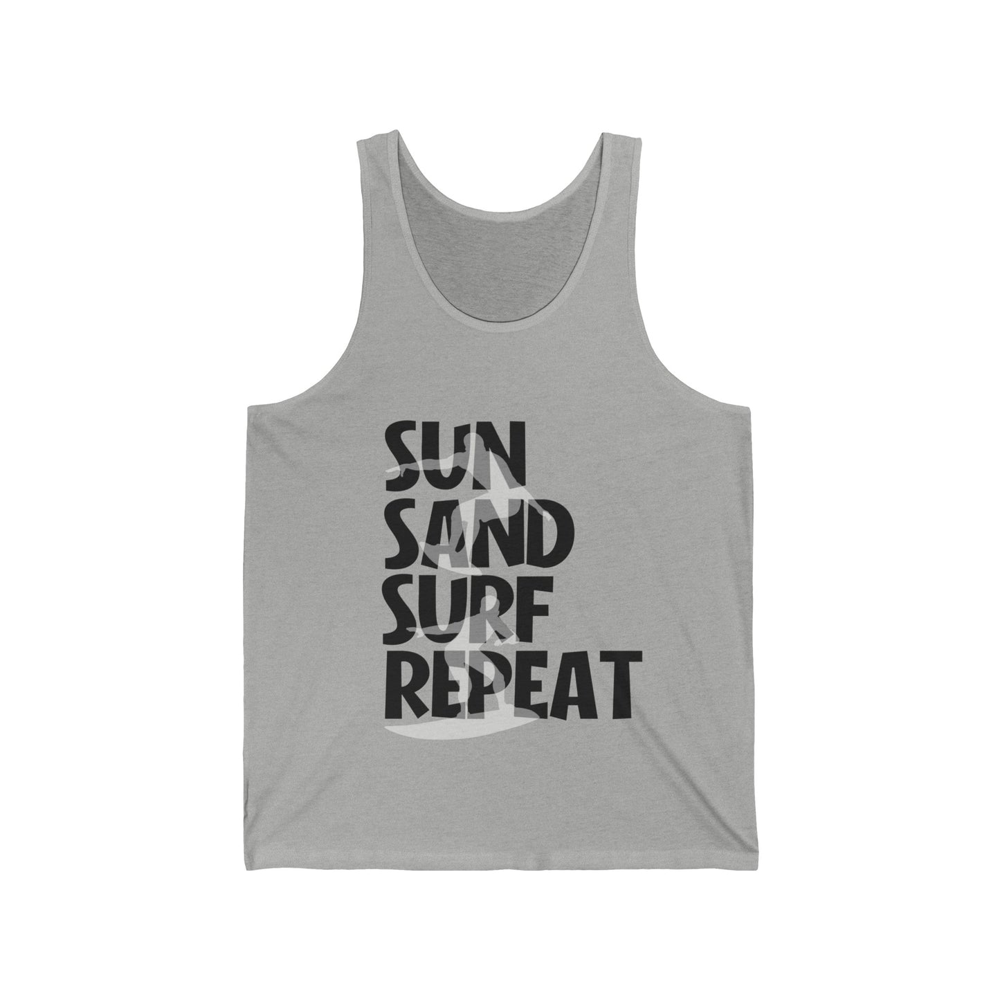 Sun Sand Surf Repeat Summer Ultimate Comfort Styled Unisex Tank Top