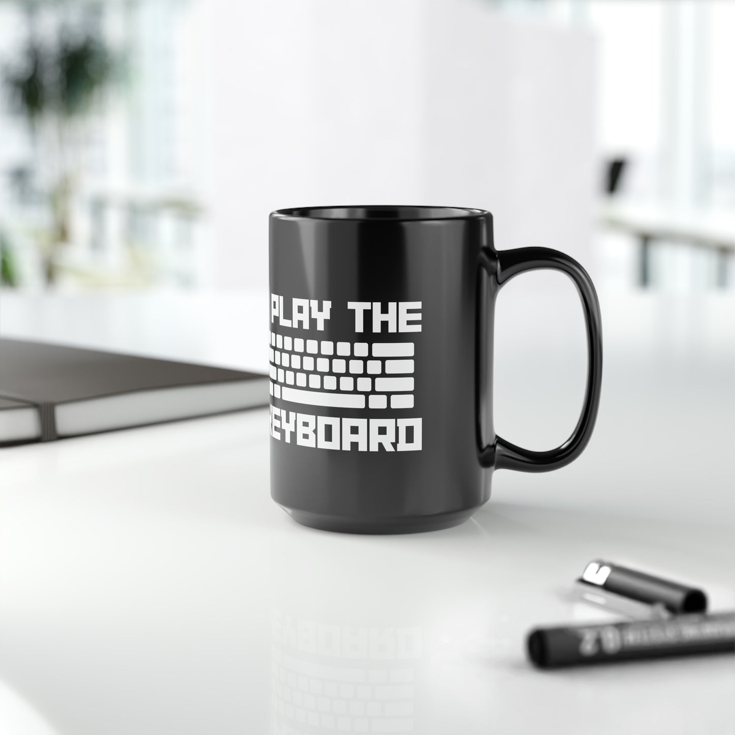 I Play The Keyboard Black Mug 15oz