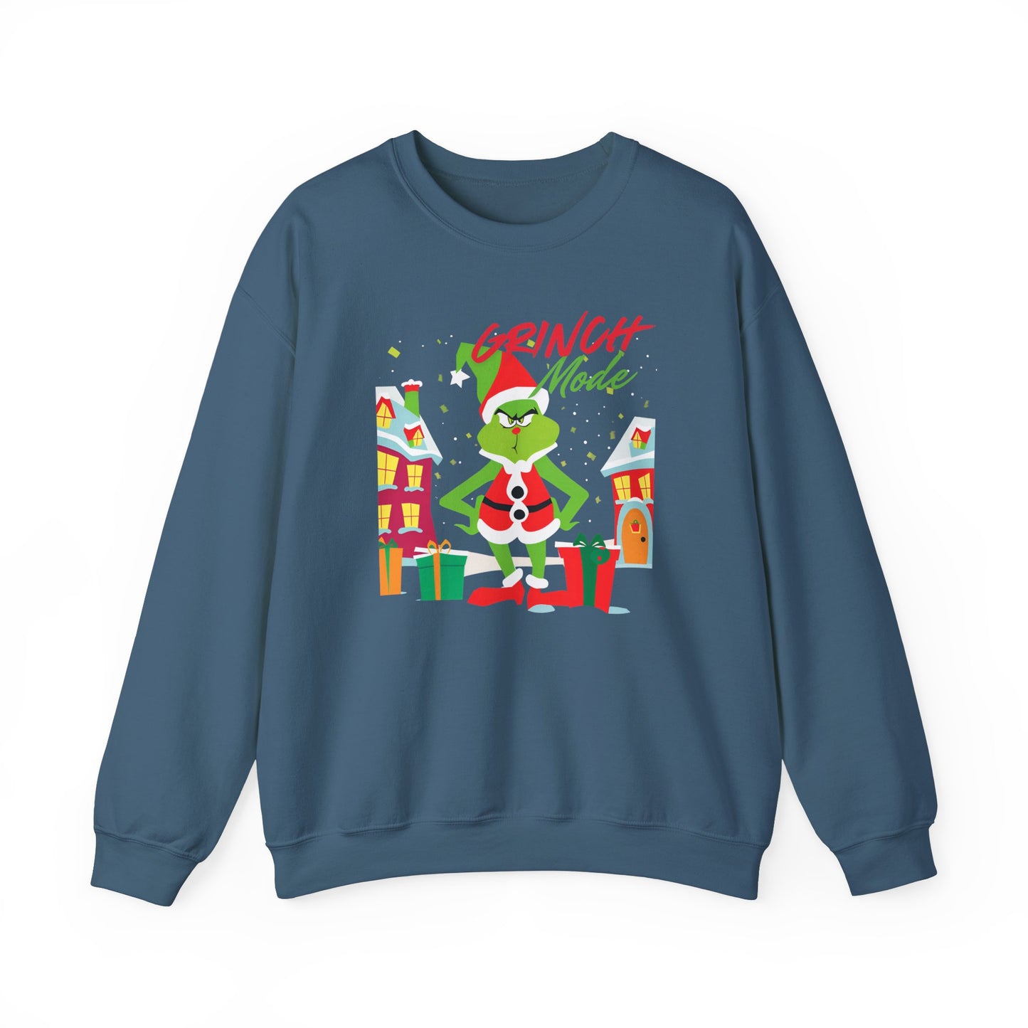 Graphic Designed Holiday Christmas Grinch Mode Crewneck Sweatshirt
