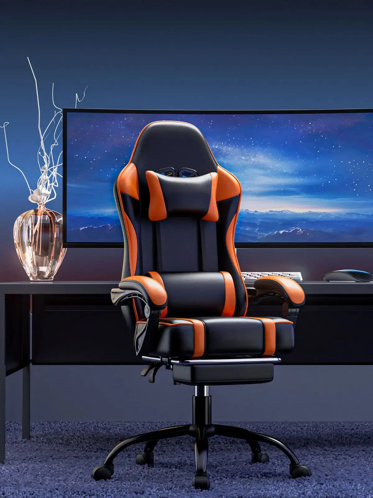 Footrest Reclining PU Leather Office Desk Chair