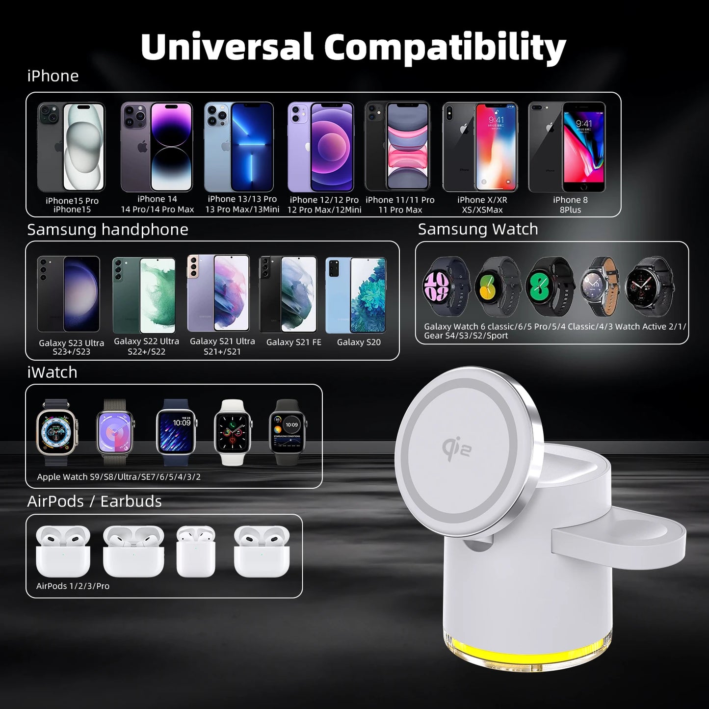 Magnetic Qi2 3-in-1 Wireless Charger Stand