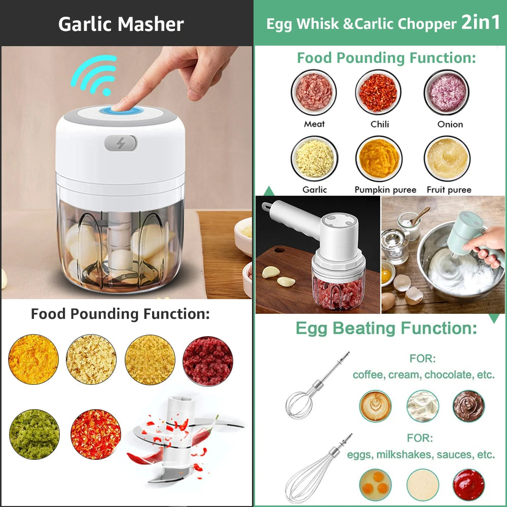 Electric Mini Food Chopper Garlic Masher