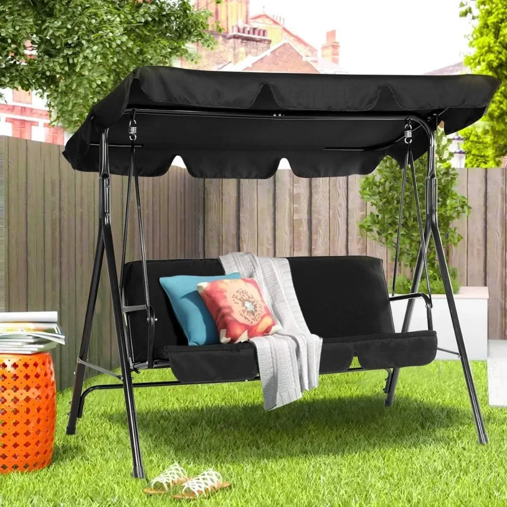 Patio Swing Chair with Adjustable Canopy Black