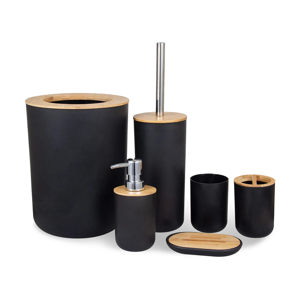 6-Piece Bamboo Plastic Bathroom Set