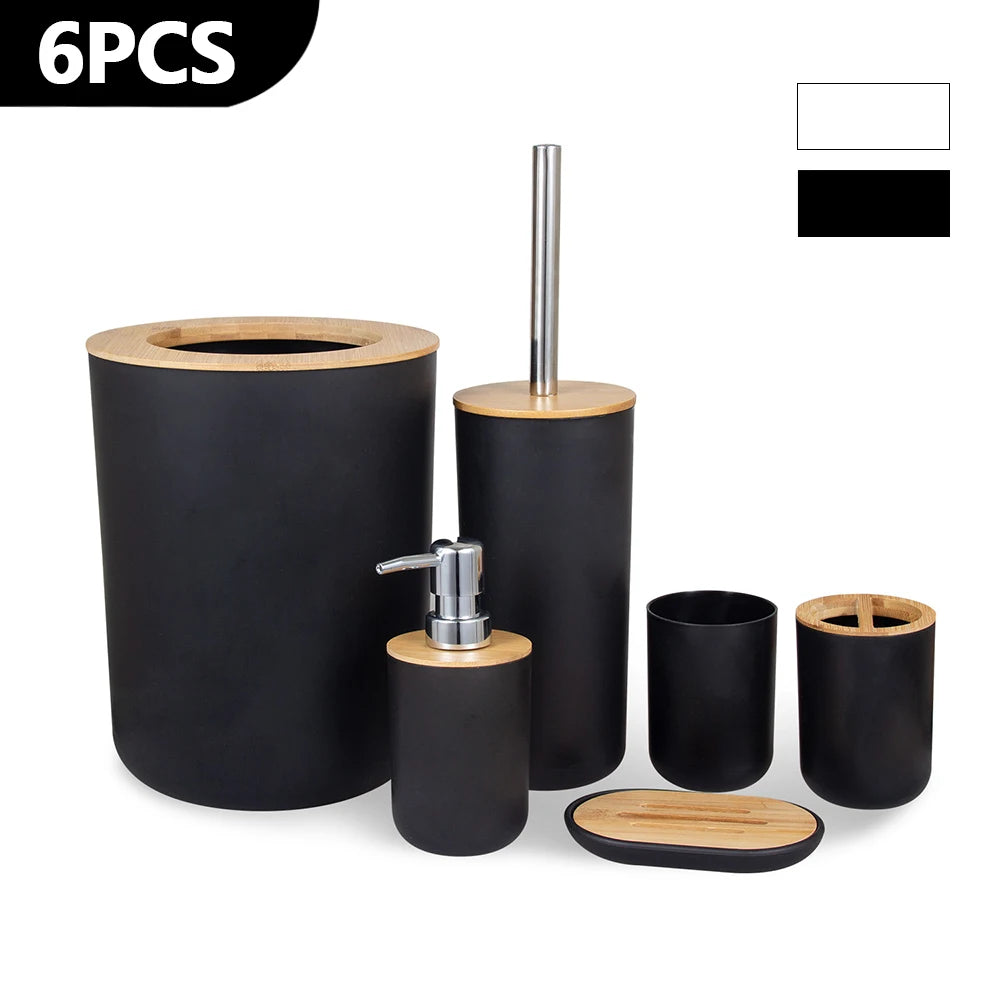 6-Piece Bamboo Plastic Bathroom Set