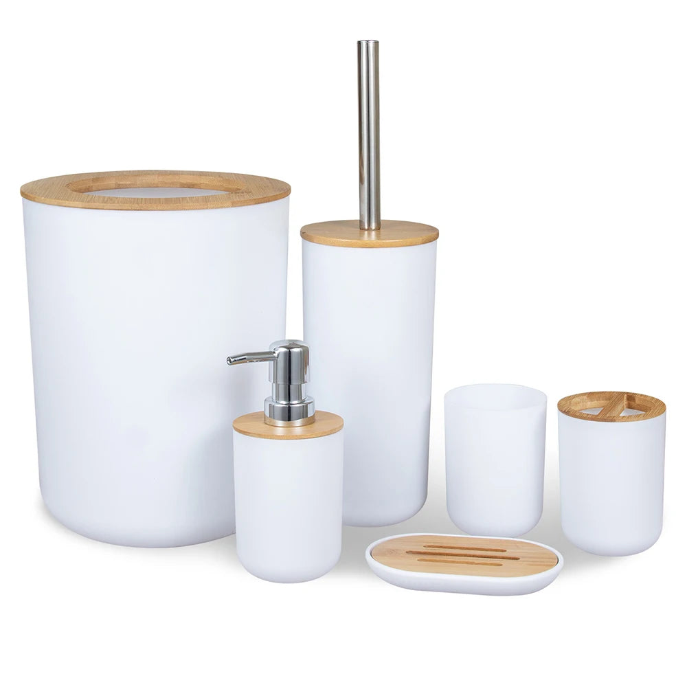 6-Piece Bamboo Plastic Bathroom Set