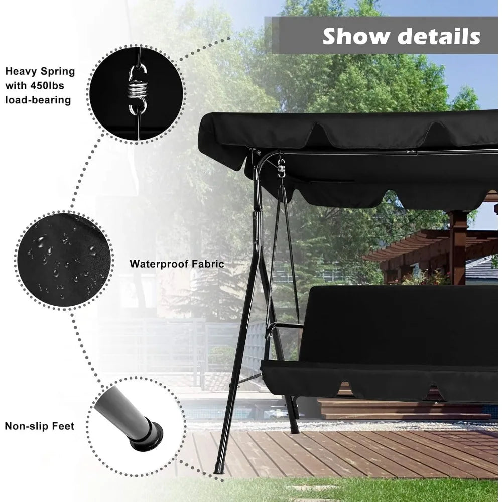 Patio Swing Chair with Adjustable Canopy Black