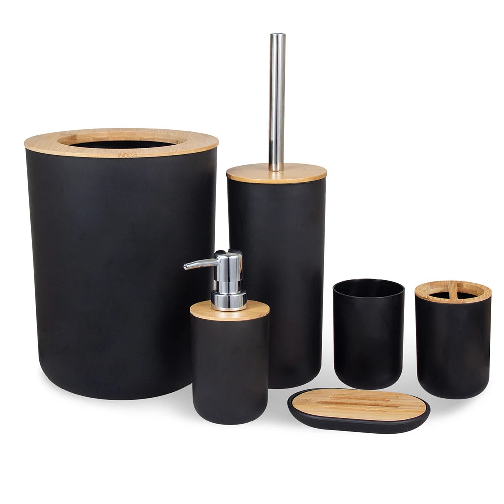 6-Piece Bamboo Plastic Bathroom Set