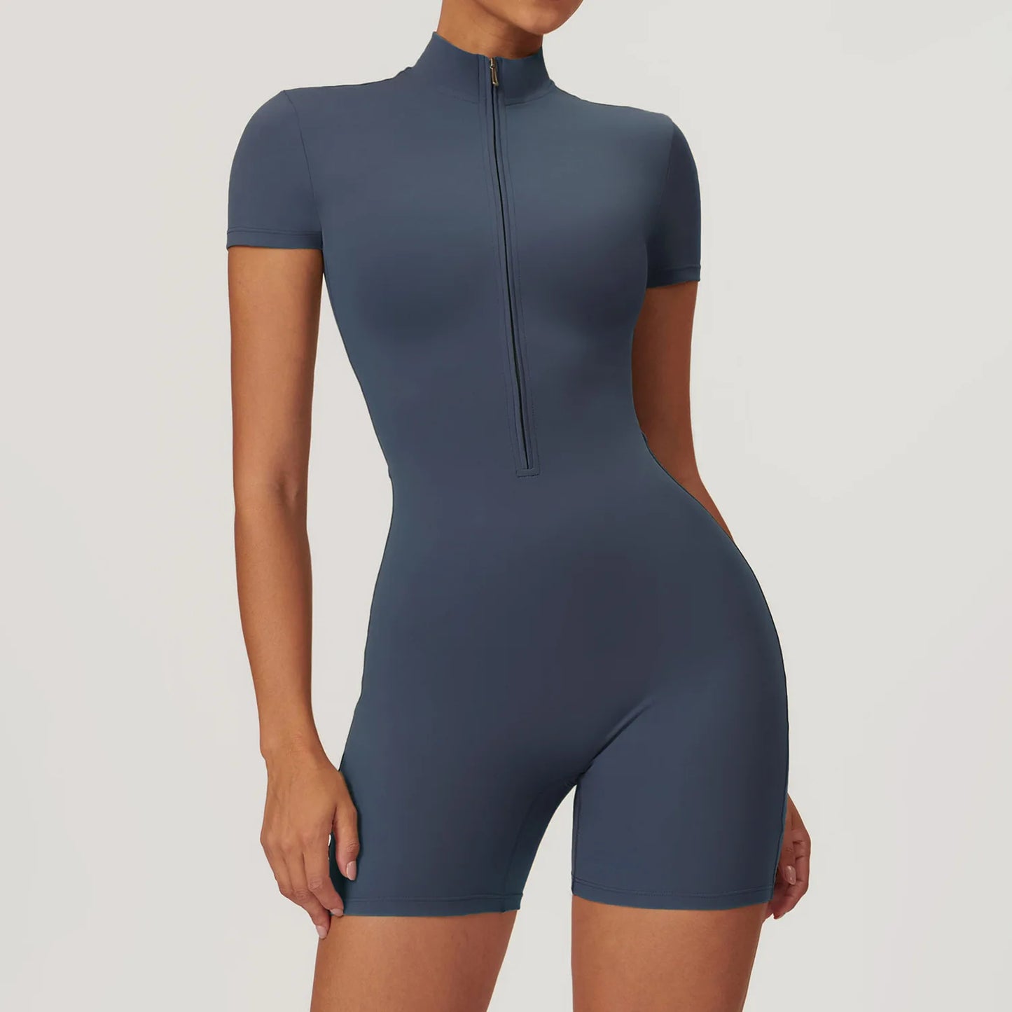 Short Sleeve Zipper Fitness Bodysuit