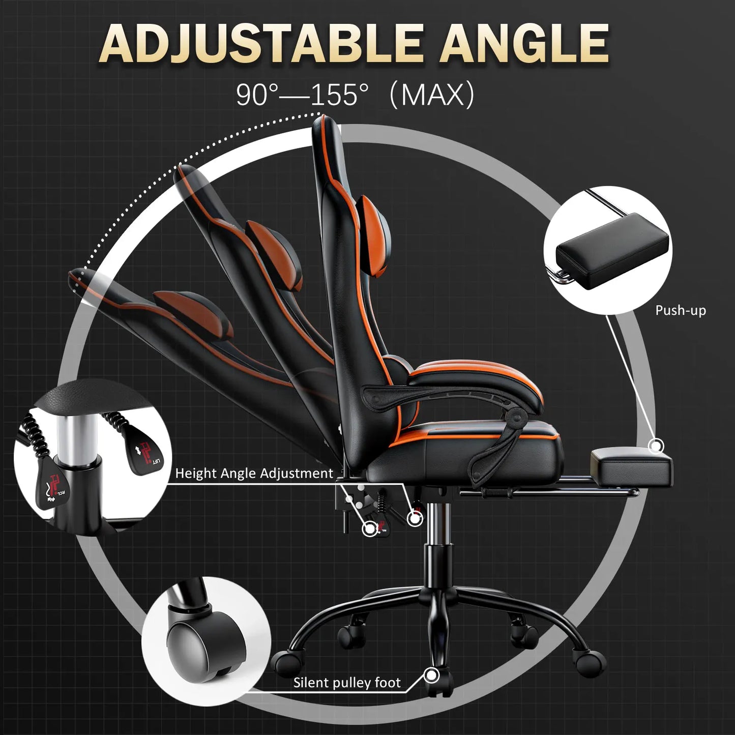 Footrest Reclining PU Leather Office Desk Chair