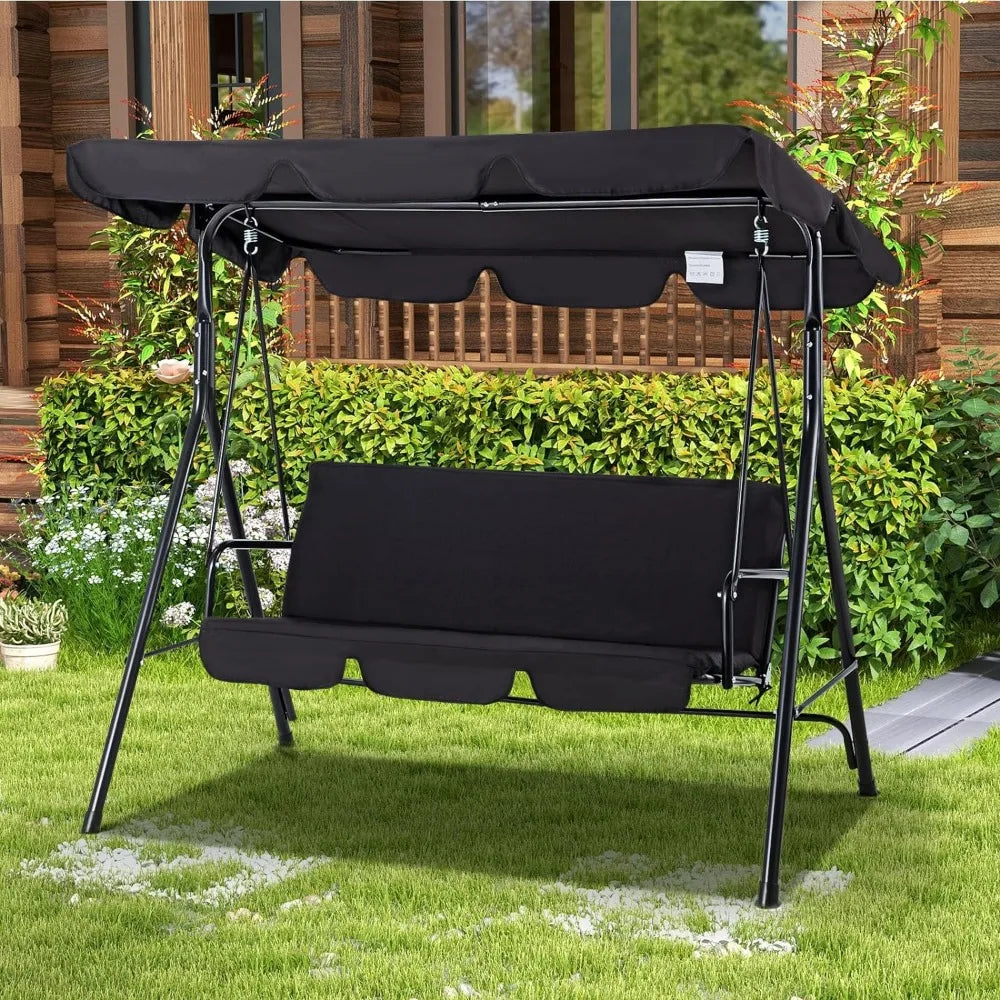 Patio Swing Chair with Adjustable Canopy Black