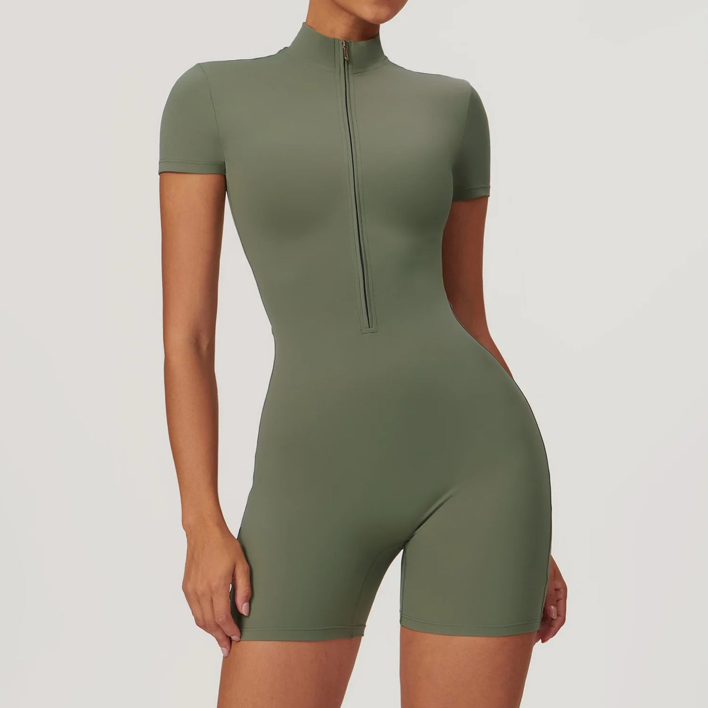 Short Sleeve Zipper Fitness Bodysuit