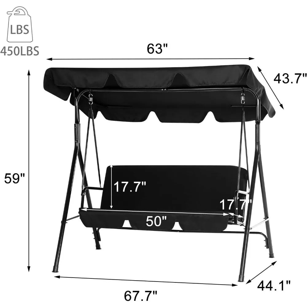 Patio Swing Chair with Adjustable Canopy Black