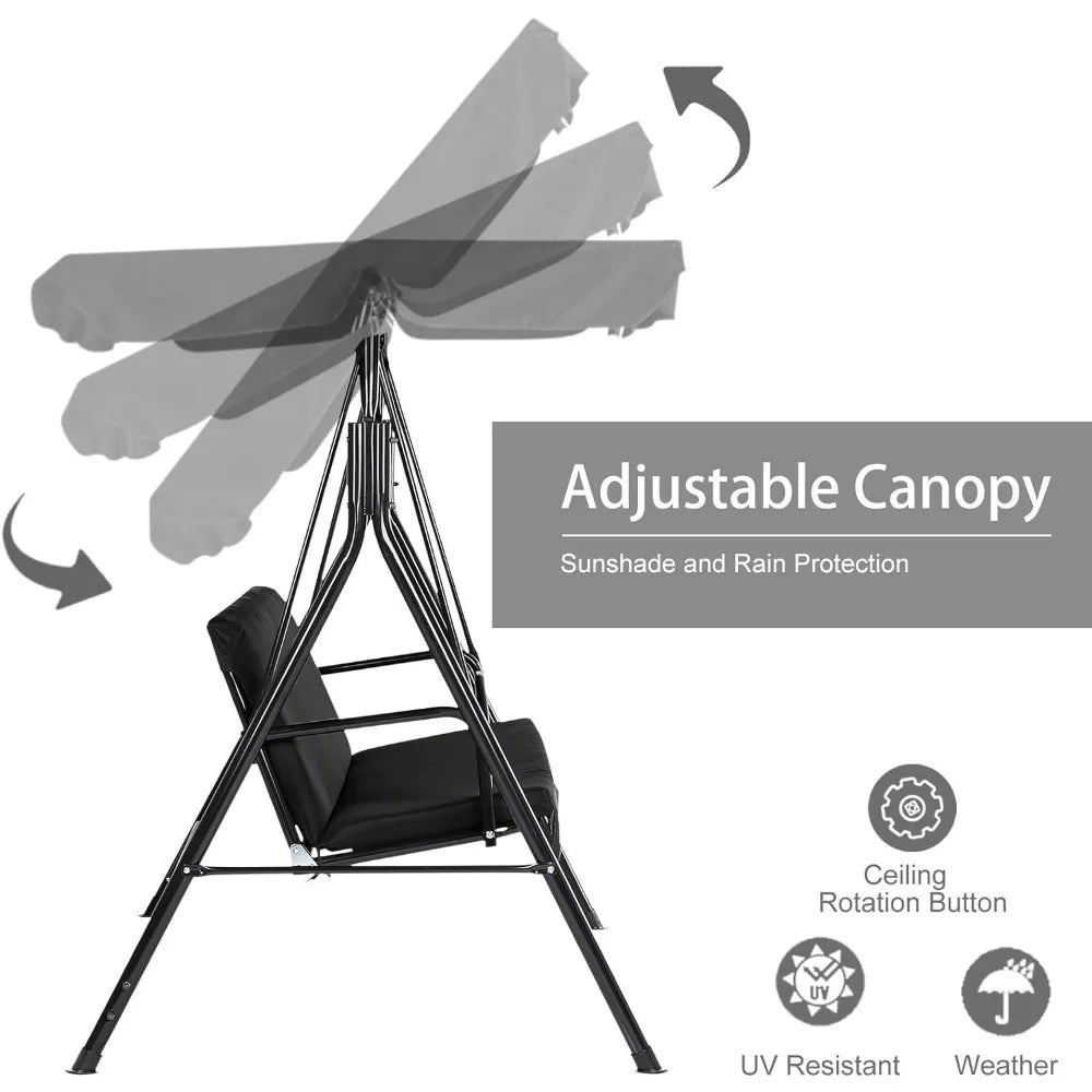 Patio Swing Chair with Adjustable Canopy Black
