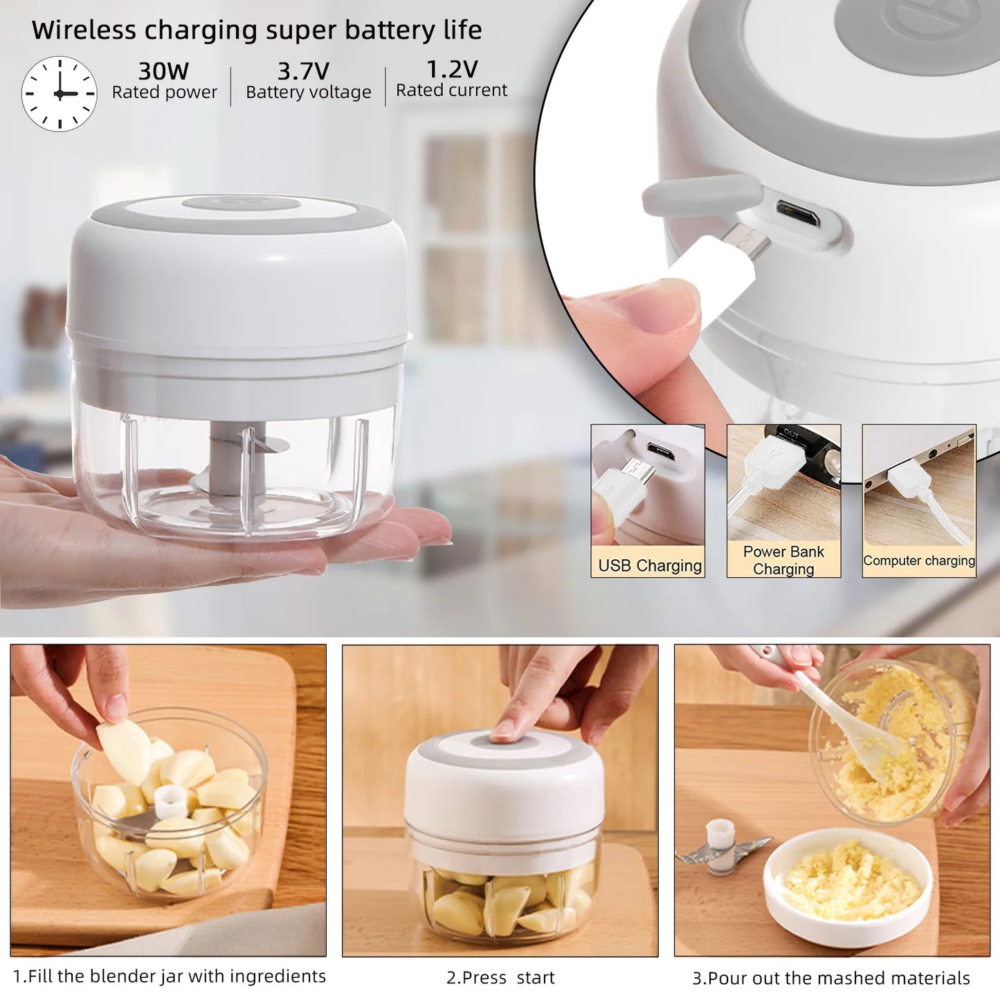 Electric Mini Food Chopper Garlic Masher