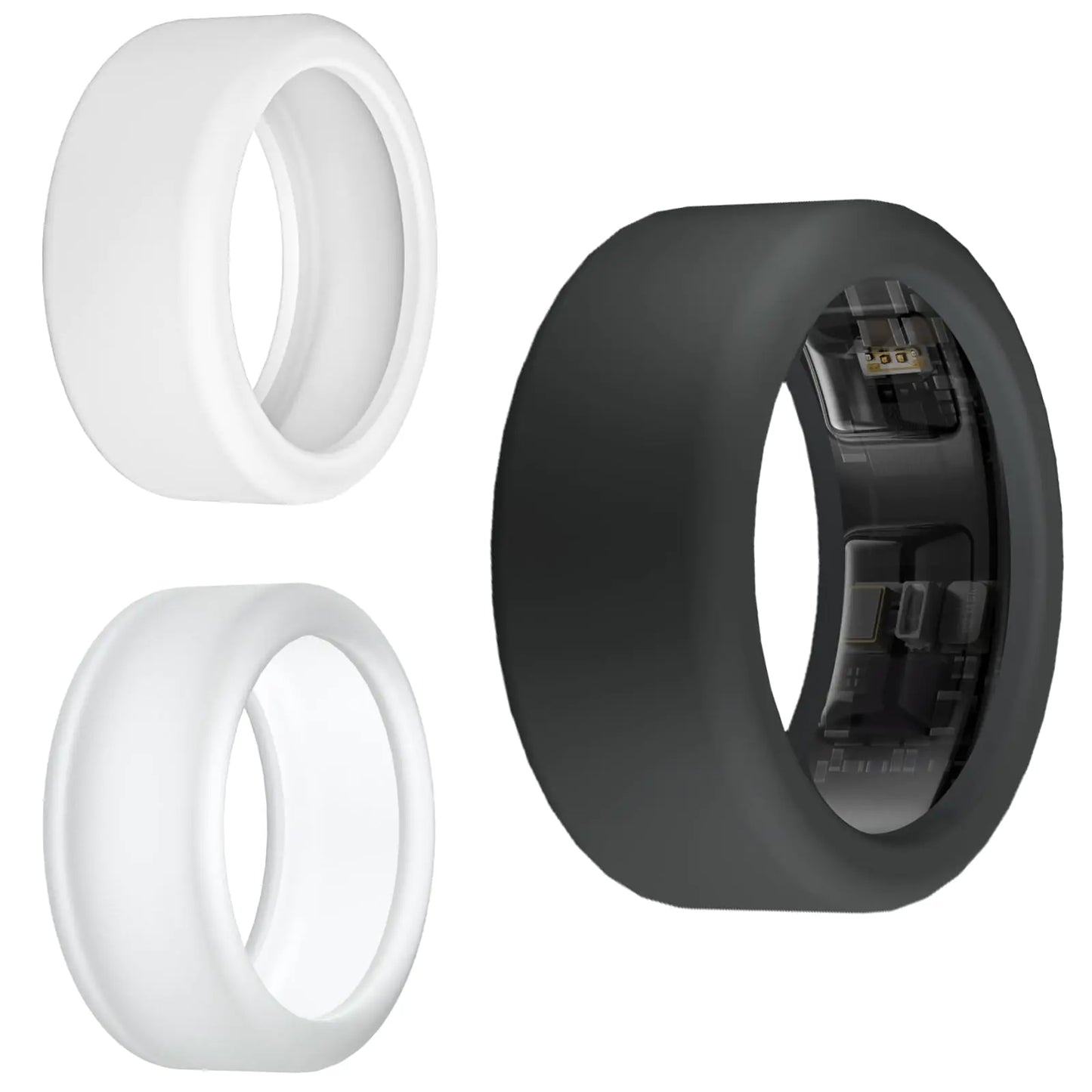 Compatible with Oura Ring Gen 4/3 Cover Samsung Galaxy Ring Protector - Elastic Silicone Ring Covers for Working Out (S Black+White+Clear)