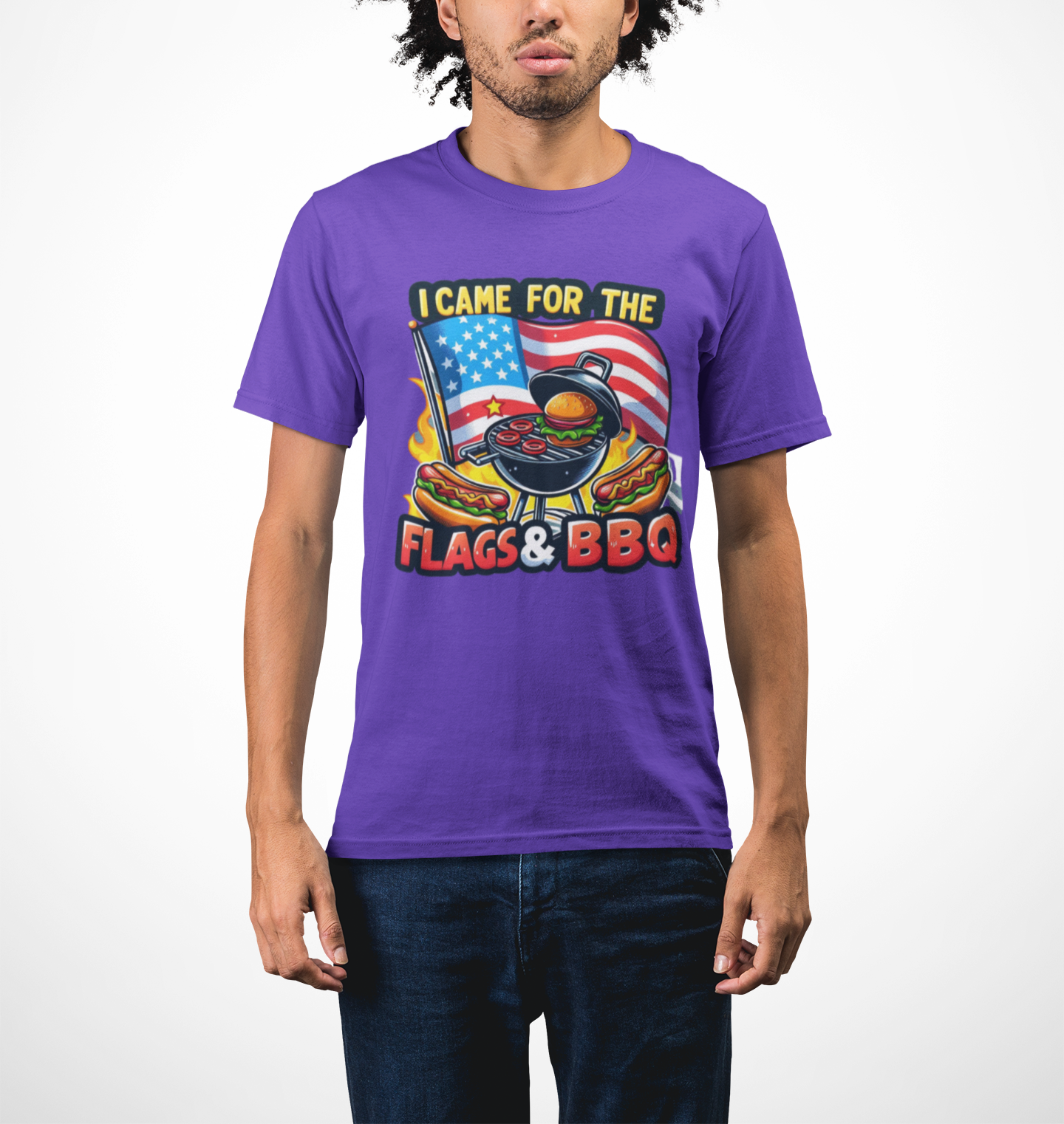 US Flag Day Commemorative Graphic T-shirts, Here for the Flag & BBQ Tee