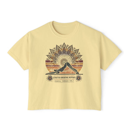 Graphic Meditation Women's Boxy Tee - Casual Love Design for Everyday Yoga