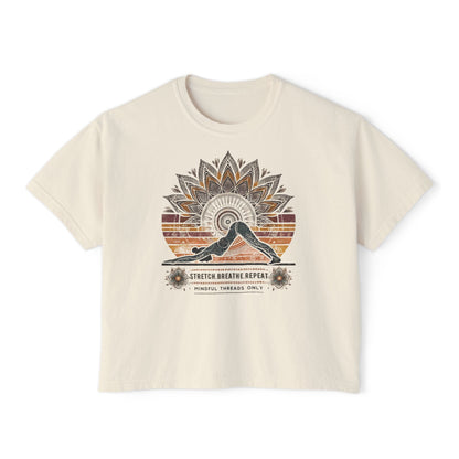 Graphic Meditation Women's Boxy Tee - Casual Love Design for Everyday Yoga