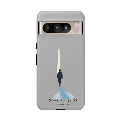 Inspirational Tough Phone Case - "Walk by Faith" Design - Bible Verse Phone Protection