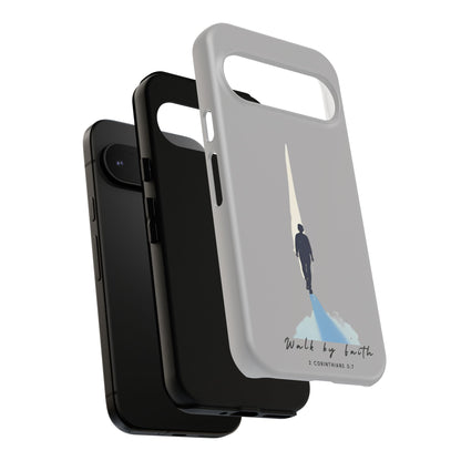 Inspirational Tough Phone Case - "Walk by Faith" Design - Bible Verse Phone Protection