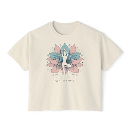 Graphic Meditation Women's Boxy Tee - Casual Love Design for Everyday Yoga