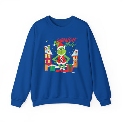 Graphic Designed Holiday Christmas Grinch Mode Crewneck Sweatshirt