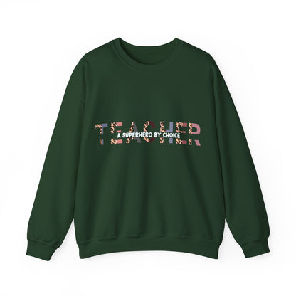 Designed Teacher A Super Hero Graphic Unisex Crewneck Sweatshirt