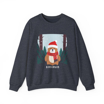 Graphic Designed Holiday Christmas Unisex Crewneck Sleighing  Sweatshirt