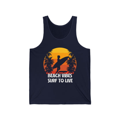 Beach Vibe Surf To Live Summer Ultimate Comfort Styled Unisex Tank Top