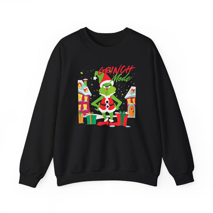 Graphic Designed Holiday Christmas Grinch Mode Crewneck Sweatshirt
