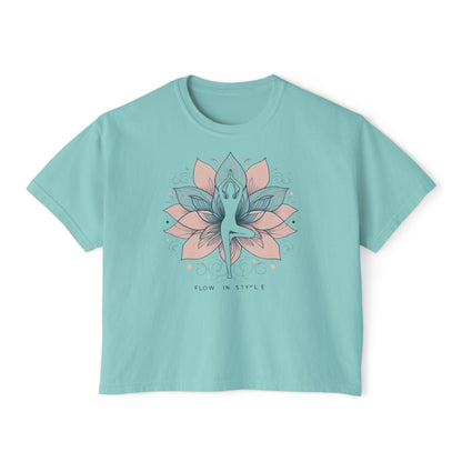 Graphic Meditation Women's Boxy Tee - Casual Love Design for Everyday Yoga