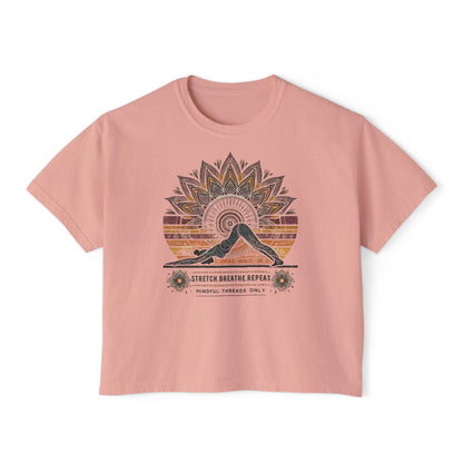 Graphic Meditation Women's Boxy Tee - Casual Love Design for Everyday Yoga