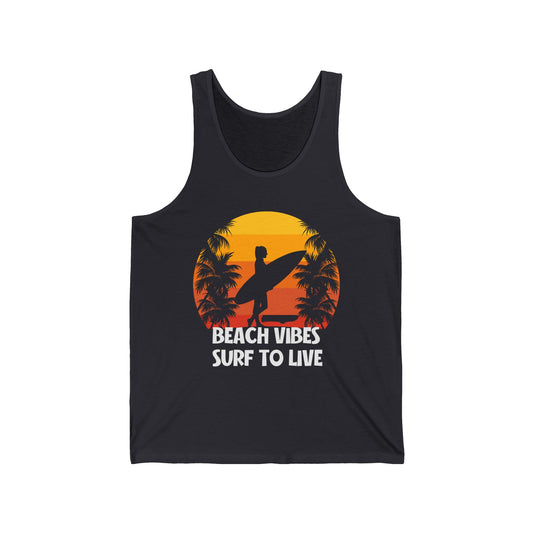 Beach Vibe Surf To Live Summer Ultimate Comfort Styled Unisex Tank Top