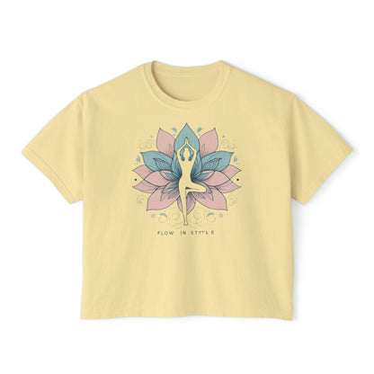 Graphic Meditation Women's Boxy Tee - Casual Love Design for Everyday Yoga