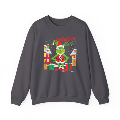 Graphic Designed Holiday Christmas Grinch Mode Crewneck Sweatshirt