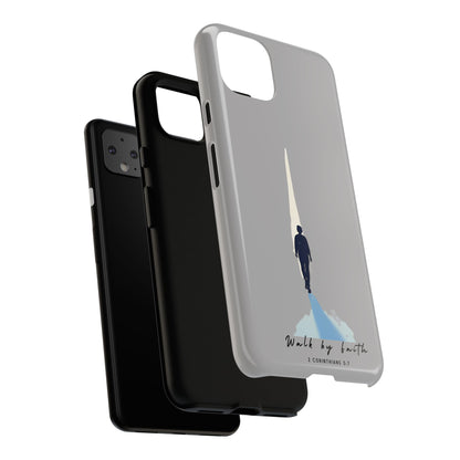 Inspirational Tough Phone Case - "Walk by Faith" Design - Bible Verse Phone Protection