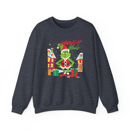 Graphic Designed Holiday Christmas Grinch Mode Crewneck Sweatshirt
