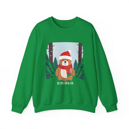 Graphic Designed Holiday Christmas Unisex Crewneck Sleighing  Sweatshirt
