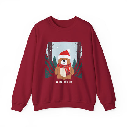 Graphic Designed Holiday Christmas Unisex Crewneck Sleighing  Sweatshirt