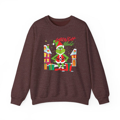 Graphic Designed Holiday Christmas Grinch Mode Crewneck Sweatshirt