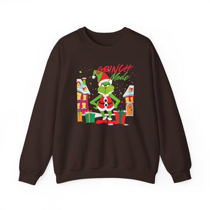 Graphic Designed Holiday Christmas Grinch Mode Crewneck Sweatshirt
