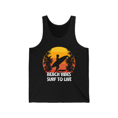 Beach Vibe Surf To Live Summer Ultimate Comfort Styled Unisex Tank Top