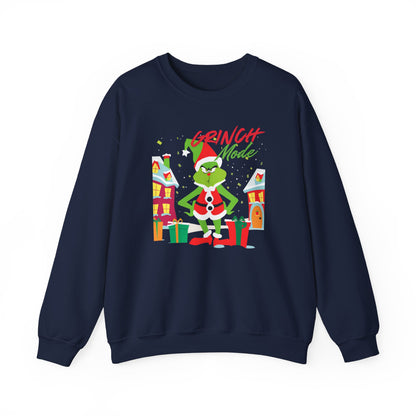 Graphic Designed Holiday Christmas Grinch Mode Crewneck Sweatshirt